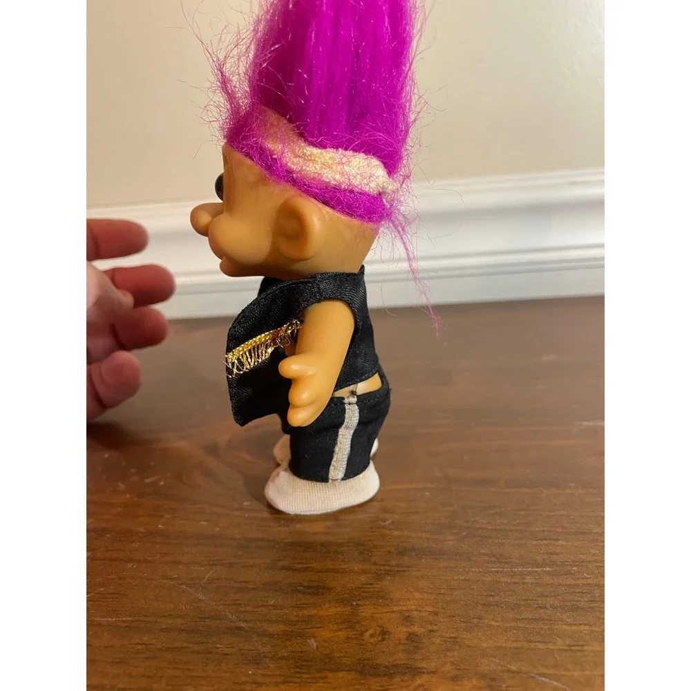 Vintage Russ Berrie Troll Doll Purple Hair Black Gold Workout Outfit Retro Toy